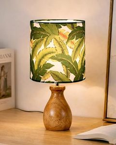 Tropical <b>Leaf</b> Print Coastal Design Wooden Base Tabletop Lamp Decorative <b>Lighting</b> for Housewarming Living Room Bedroom - Product Image 5