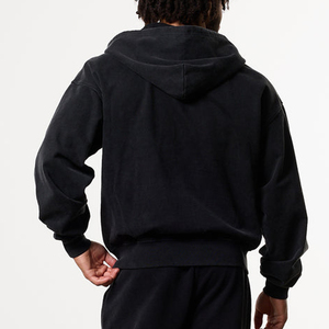 Men's Oversized Black Fleece Zip-Up <b>Hoodie</b> Regular Fit Casual Autumn Wear Solid Color Knitted Cotton Sweatshirt - Product Image 4