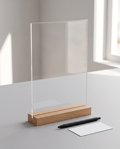 A4 Size Vertical Acrylic Sign Holders Wooden Base Clear Countertop Advertising Display Stands Desktop Elegant Design Laser - Product Image 2