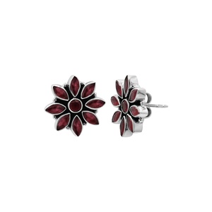 Pendientes de Plata de Ley 925 al por Mayor, Chapados en Oro Amarillo, con Rubí Natural y Bisel Floral, Joyas Memoria - Product Image 4