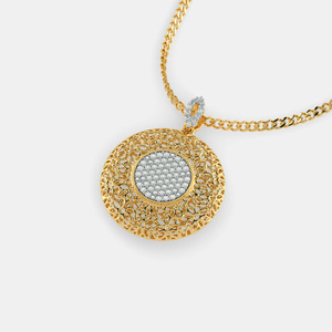 Yellow Gold Filigree Circle Lab Grown Diamond Pendant Necklace - Product Image 5