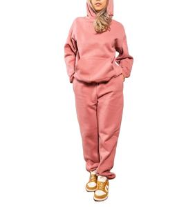 Custom Pink Womens Oversized Hoodie And Jogger Sweatpants <b>Set</b> Cotton Fleece Winter Casual Tracksuit Cotton - Product Image 1