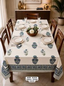 Nappe de table en coton imprimée à la main de qualité export, 6 places, design ethnique pour la décoration intérieure, disponible en grande quantité - Product Image 4