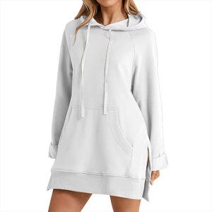 Robe à capuche pour femme, coupe ample, avec fente à l'ourlet, cordon de serrage, grande poche, pull à capuche de qualité professionnelle, longueur mi-longue, dernier design - Product Image 2