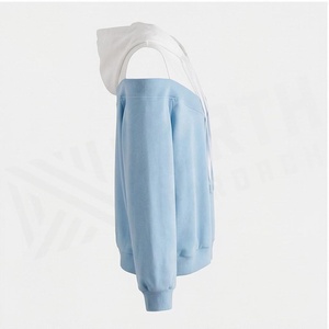 เสื้อฮู้ดดี้โอเวอร์ไซส์สีน้ำเงิน ดีไซน์เว้าด้านหน้า พร้อมโลโก้  แบบยูนิเซ็กส์  ลำลอง  ถักจากผ้าฝ้าย  ใส่ได้ในฤดูใบไม้ร่วง - Product Image 3