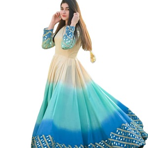 Hot Selling Ombre Turquoise Pakistani Party Wear Dress Mirror Work Mint Green Georgette Flared Anarkali Maxi Long Frock - Product Image 1