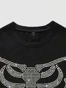 Custom Men's High Quality Rhinestone <b>Skeleton</b> Graphic Men’s Shirts Cotton Oversized Streetwear Crystal Stud Design <b>Tshirts</b> - Product Image 4