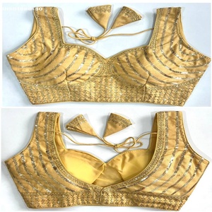 Colección de blusas de seda milanesa de la mejor calidad con trabajo de hilo Zari-Sequence-Thread, patrón de líneas curvas y cuello en forma de corazón a precio de mayorista. - Product Image 1