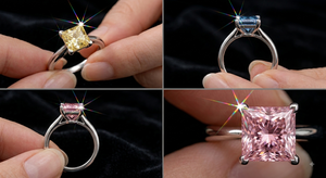 Bague de fiançailles de luxe en or massif 14 carats, taille princesse, sertie de diamants de laboratoire, plaquée rhodium, avec bande à griffes divisée, et coffret à bijoux en velours pour mariage - Product Image 4