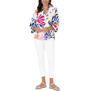Camisa Holgada para Mujer y Blusa de Lino Teñido Liso - Camisa Hawaiana con Estampado Digital, Top Informal para Primavera, Otoño y Verano - Product Image 1
