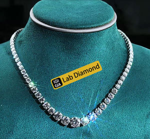 Collier chaîne tennis plaqué or de luxe pour femme, style hip-hop, avec diamants synthétiques taille brillant rond certifiés IGI, bijoux de mariage - Product Image 1