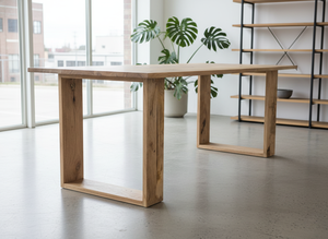 Modern Farmhouse Natural Solid Wood Dining <b>Table</b> 6 Seater U Shape Block Leg Light Wood Kitchen <b>Table</b> Eco Friendly Home Furniture - Product Image 3