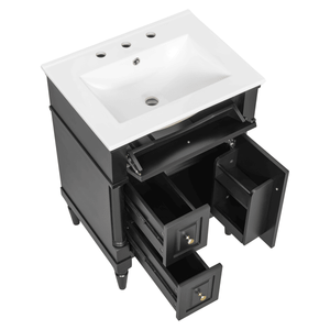 Mobile Bagno Nero da 24 Pollici con Lavabo, Cassetto a Ribalta, Ripiano Regolabile in Legno Massello di Gomma, Qualità Premium - Product Image 2