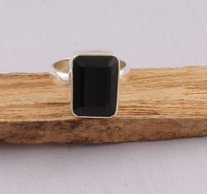 925 Silver Classic Black Onyx Party <b>Ring</b> Factory Direct Wholesale Natural Rectangular Gemstone <b>Plain</b> Bezel Custom Jewelry - Product Image 1