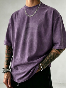 Camiseta Oversize de Algodón Morado con Estampado de Puntos en la Parte Delantera, Estilo Urbano, Manga Corta, Cuello Redondo, Corte Jersey para Hombre - Product Image 1