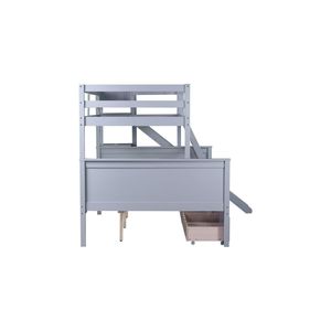 Grey Rubber <b>Wood</b> Twin Over Full <b>Bunk</b> <b>Bed</b> with Slide Drawers and Ladder 2 Drawers Slide Shelves Kids' <b>Beds</b> (Old SKU W504S0006) - Product Image 4