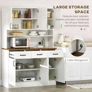 Credenza Bianca Autoportante da 180 cm con Vetrina, 6 Ante, 3 Cassetti e Piano d'Appoggio a 2 Livelli, Mobile da Cucina per Sala da Pranzo in Stile Rustico - Product Image 4