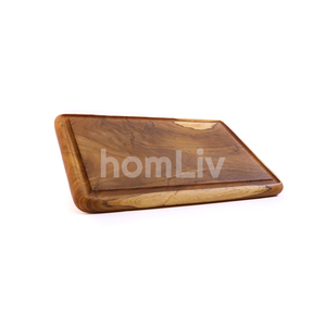 Planche à découper en bois de teck naturel massif avec rainure pour les jus, durable, faite à la main, décorative, pour la viande, le poisson et les fruits - Product Image 5