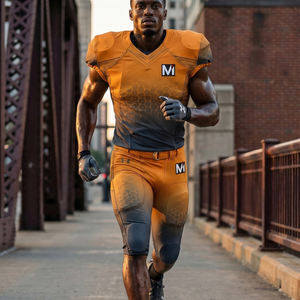 Ensemble d'uniformes de football américain sublimés sur mesure, tissu recyclé écologique, maillot et pantalon de football professionnels pour équipe - Product Image 6