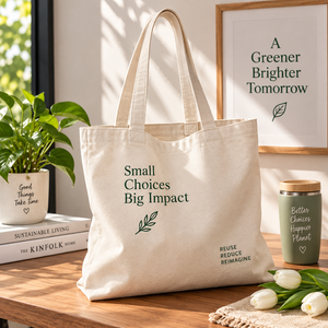 Sac fourre-tout en toile Good Things Go Further, sac de courses réutilisable écologique avec motif de feuilles, couleur verte - Product Image 2