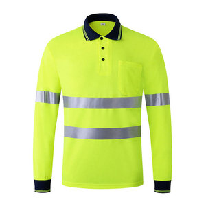 Hi Vis Reflective Long Sleeve Polo Shirts Safety Clothing Breathable Night Safety Outdoor Construction Polo Shirts - Product Image 1