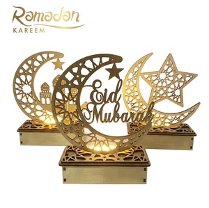 Wholesale Eid Mubarak Wooden Decoration Hollow Moon <b>Star</b> <b>LED</b> Night <b>Light</b> Ramadan Kareem Islamic Home Table Decor Ornaments - Product Image 1