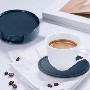 <b>Set</b> of 6 Leather Coasters with 1 Holder for Drinks, Drink Coasters Table Coaster Room Kitchen Living Room Accessories - Product Image 2