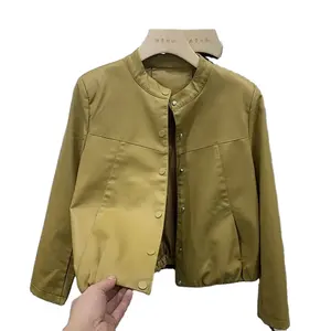 Female Clothing Jackets Round Neck Jacket Women's New Spring And Autumn 2024 Wrinkled Design Short Jacket