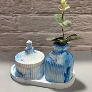 ชุดอุปกรณ์ห้องน้ำเรซิ่นอีโค่เพ้นท์ลายด้วยมือ - ขวดโหลมีฝาปิด ขวดตกแต่ง และถาดจัดระเบียบ - Product Image 1