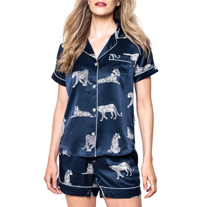 Women's High Quality Summer Sleep Wear Organic Knitted Jersey Pajamas Set Custom Pattern Sublimation Printed <b>Trouser</b> Shorts - Product Image 2