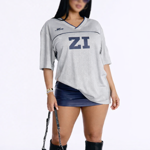 Wholesale Grey blue Women American Football Jersey Plain Design Polyester Fabric Custom Quick Dry Mesh <b>Comfortable</b> Football Top - Product Image 2