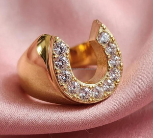 Luxury Gold Plated Moissanite Horseshoe Cocktail <b>Ring</b> Pave Setting Round Brilliant Cut Unisex <b>Statement</b> <b>Ring</b> for Gifts - Product Image 1