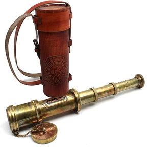 กล้องส่องทางไกลขนาดเล็กทำจากทองเหลืองโบราณขนาด18นิ้วพร้อมขาตั้งทำจากไม้สำหรับใส่แว่นทำมือใส่ในกล่องหนังกล้องโทรทรรศน์ขนาดเล็ก - Product Image 4