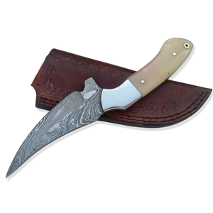 Cuchillo de Caza Personalizable de Acero Inoxidable con Cómodo Cuchillo Curvo Hecho a Mano con Mango de Hueso y Funda de Cuero - Product Image 2