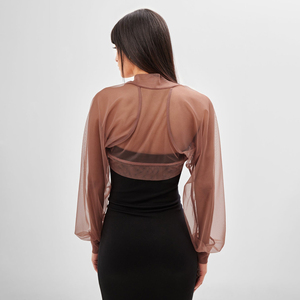 Boléro de sport pour femme en maille respirante à manches longues, coupe ajustée, séchage rapide, col rond, idéal pour l'entraînement et le fitness – Nouvelle collection très prisée - Product Image 2