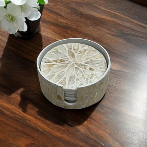 REHMAN CRAFT Modern Handmade Iridescent Petal MDF <b>Drink</b> <b>Coasters</b> with Storage Caddy 9cm Diameter 3mm Thickness - Product Image 5