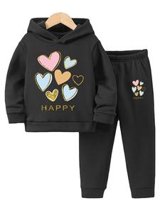 Otoño/Invierno nuevo conjunto de Sudadera con capucha y pantalones de chándal con Forro cálido y estampado de niña cálida informal y cómoda - Product Image 6