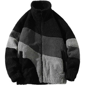 Chaqueta de invierno para hombre al por mayor, de forro polar Sherpa, con bloques de color, cremallera completa, abrigo cálido estilo Teddy, talla grande, estilo urbano, chaqueta de lana de cordero para hombre - Product Image 1
