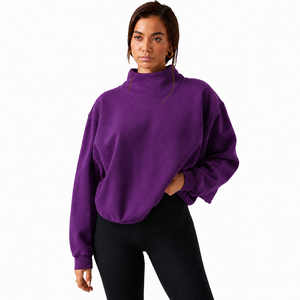 Custom Logo Long Sleeves Daily Winter Wear Manufacturer Women's Premium Lightweight Cotton Fleece Mock Neck <b>Sweatshirt</b> - Product Image 1