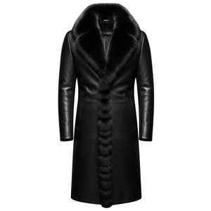 Manteau long en cuir véritable noir personnalisé pour homme, élégant, toutes tailles, avec étiquette personnalisée et privée. - Product Image 4