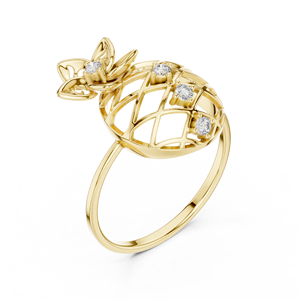 Anillo minimalista de oro amarillo macizo de 14k con diamantes de corte brillante redondo y piedras cultivadas en laboratorio para mujer, modelo The Crown Flower, para uso diario. - Product Image 3