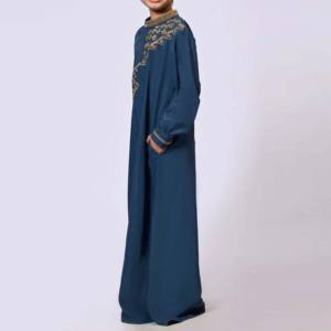 OEM Muslim Arab Middle East <b>Men</b> Modest Islamic Thobes Solid Color V Neck Cotton <b>Robe</b> Children - Product Image 3
