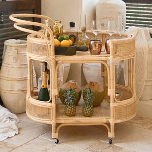 Carritos de comida de ratán para bares y cocinas domésticas, carritos móviles con ruedas para servir bebidas. - Product Image 6