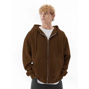 High Demand Men's Street Wear Oversized Hoodies Zipper Up Brown Color Plus Size Casual Dressing Drop Shoulder Hoodies - Product Image 1