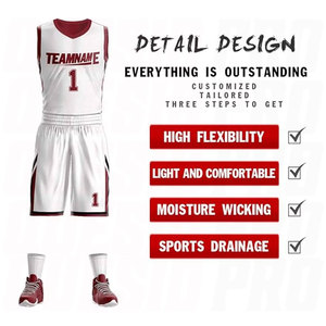 Dark Red & White Hot Sale Custom Team Basketball Uniform Stitched Anti-Bacterial <b>Polyester</b> Jersey & <b>Shorts</b> - Product Image 2