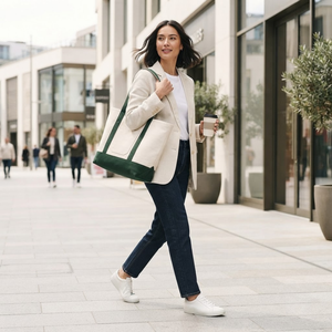Sac fourre-tout en toile de jute bicolore vert, écologique, grande capacité, avec poche extérieure, sac à bandoulière, sac de plage réutilisable, sac de shopping - Product Image 1