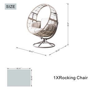Outdoor and Indoor 4-in-1 Cushioned Swing Chair with Metal <b>Frame</b> and Wicker <b>Grey</b> Hanging Chair for Patio - Product Image 3