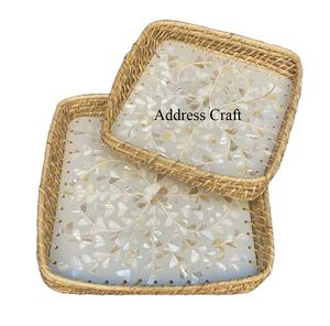 ถาดหวายและไม้ไผ่สานพร้อมฝังมุกสินค้าใหม่เป็นมิตรกับสิ่งแวดล้อมเครื่องครัวแฮนด์เมด - Product Image 1