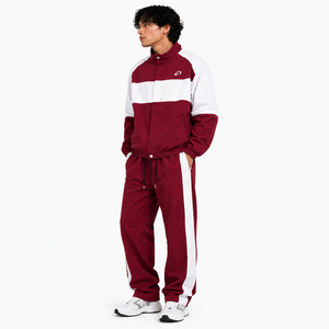 Ensemble de survêtement rétro OEM personnalisé avec blocs de couleur pour homme – Veste coupe-vent à boutons-pression et pantalon de jogging à jambe droite – Sweats à capuche pour homme - Product Image 2