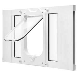 Porte pour chat en aluminium réglable de 23 à 28 pouces pour fenêtre, avec 4 modes de verrouillage sécurisés, verre haute transparence, pour fenêtre haute - Product Image 1